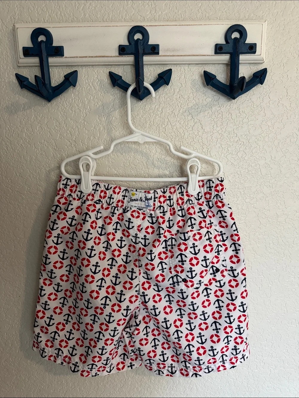 Janie and Jack Red & Navy Nautical Print Swim Shorts